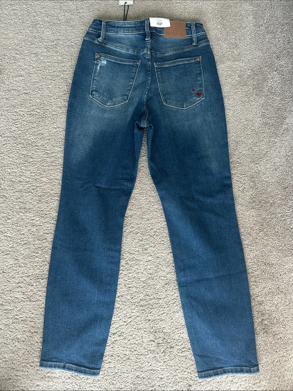 Judy Blue “Queen of Hearts” Distressed High-Rise Jeans - Dark Blue 5/27